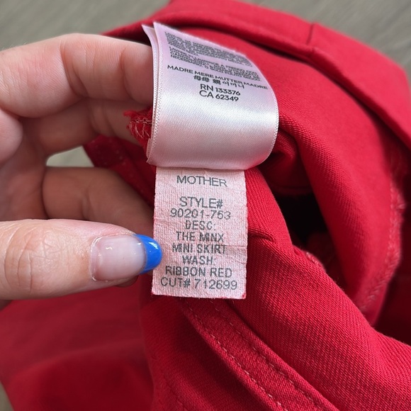 MOTHER The Minx Mini Denim Skirt In Red Ribbon Size 29 - Picture 5 of 14